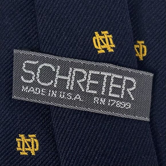 Schreter Vintage University of Notre Dame Necktie Tie Blue Yellow 3 x 54 1/2 - Picture 3 of 3